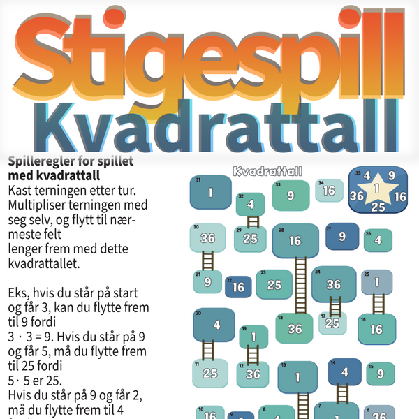 Til topps med kvadrattall- Stigespill i farger